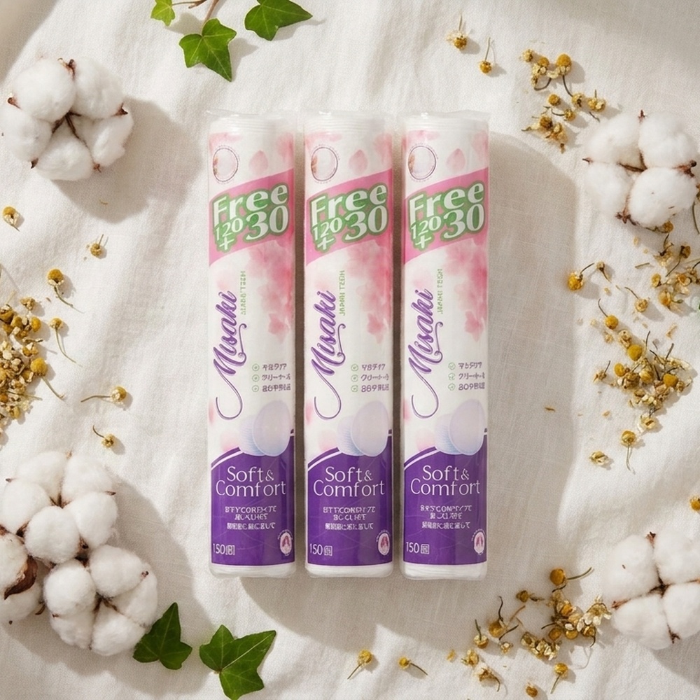 cotton_186149_Combo_3_G_i_B_ng_T_y_Trang_Mis-3 Vị Muối Phan - Combo 3 Gói Bông Tẩy Trang Misaki 150 Miếng Cao Cấp - Vị Muối Phan