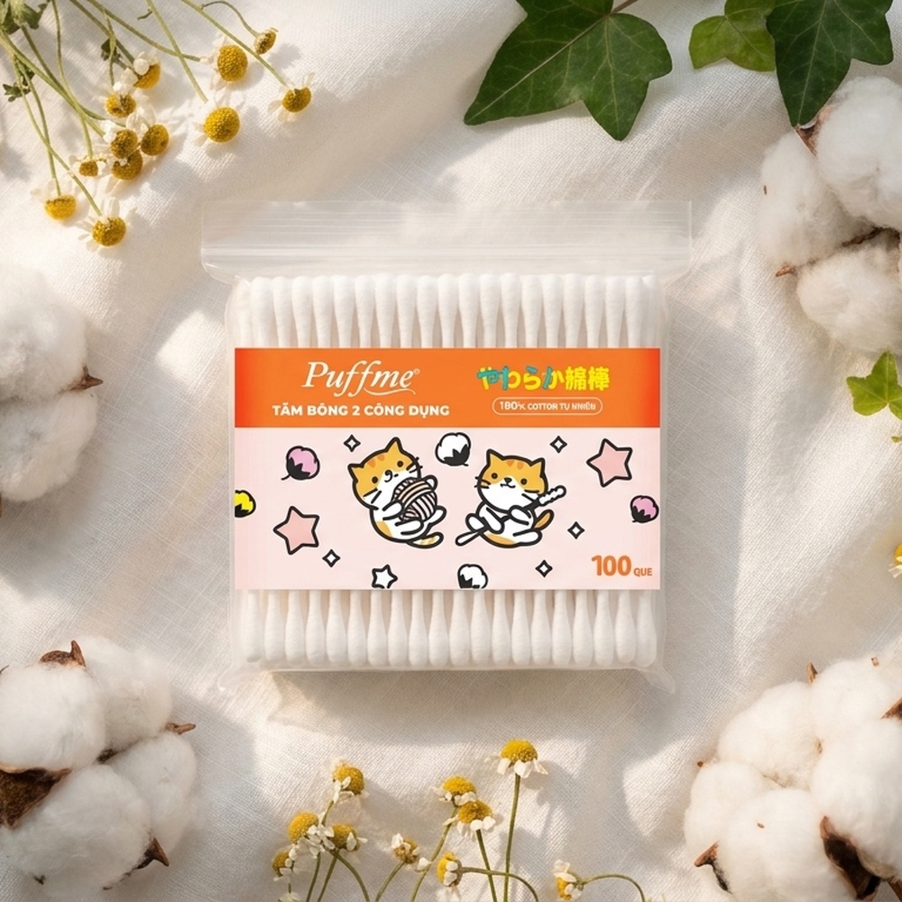 Vị Muối Phan - Tăm bông 2 công dụng PUFFME Bao Zipper 100 que - Vị Muối Phan